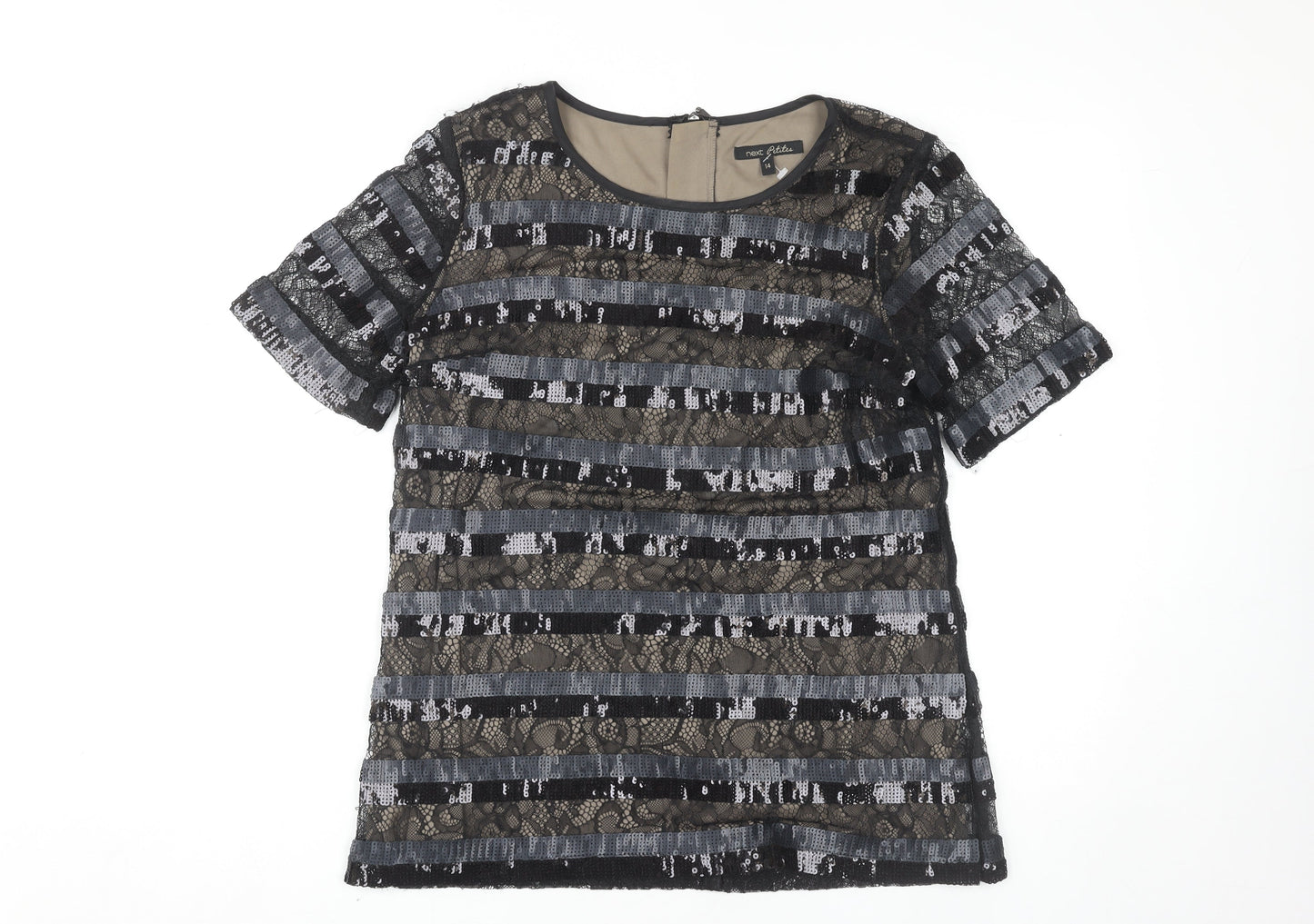 Next Women’s Black Petite Sequin Lace Blouse Size 14
