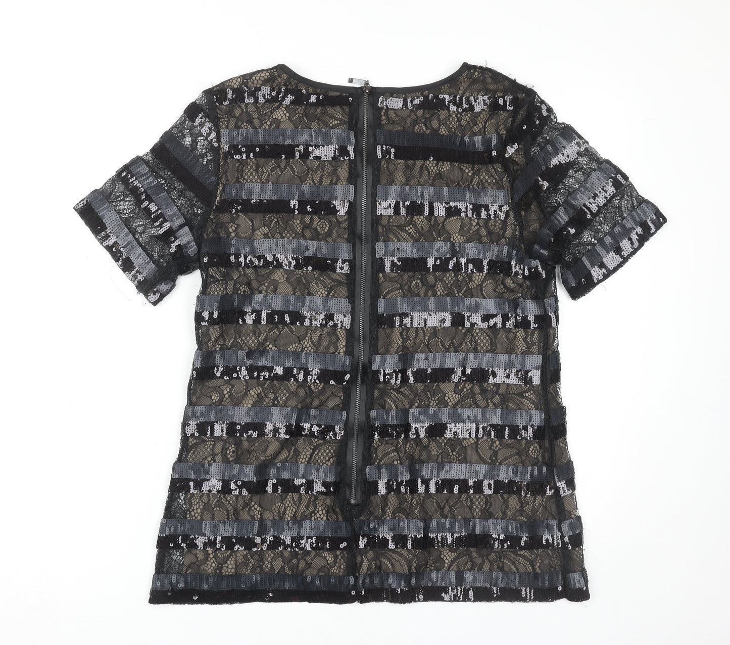 Next Women’s Black Petite Sequin Lace Blouse Size 14