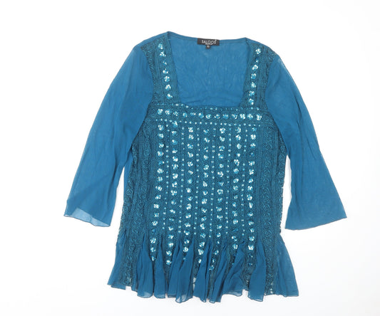 Saloos Women's Blue 3/4 Sleeve Blouse XL