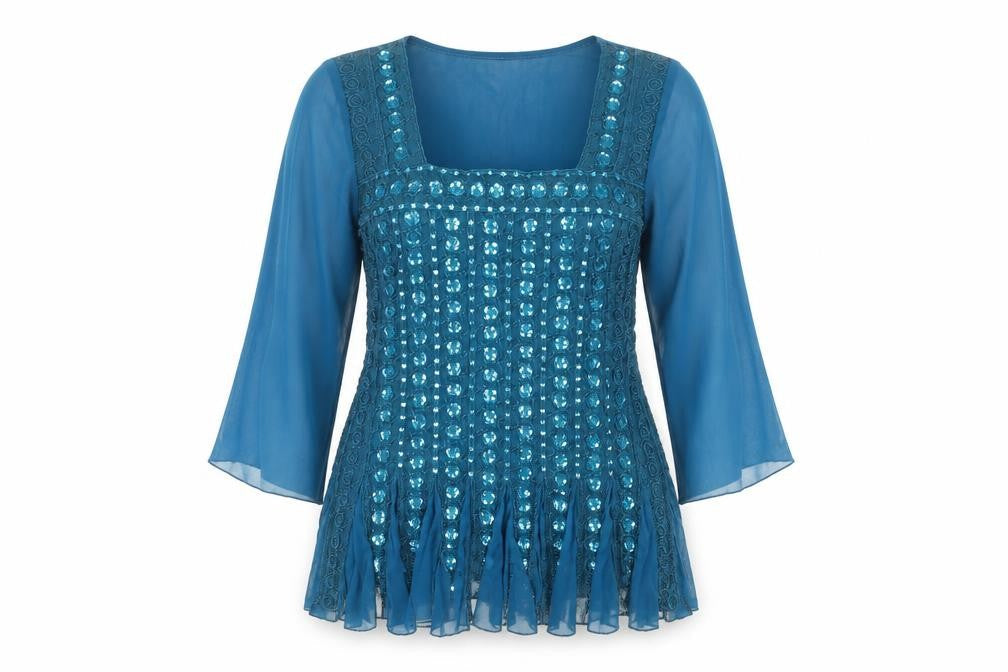Saloos Women's Blue 3/4 Sleeve Blouse XL