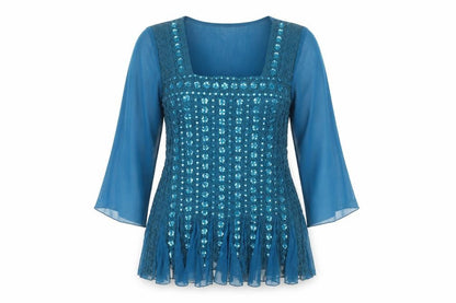 Saloos Women's Blue 3/4 Sleeve Blouse XL