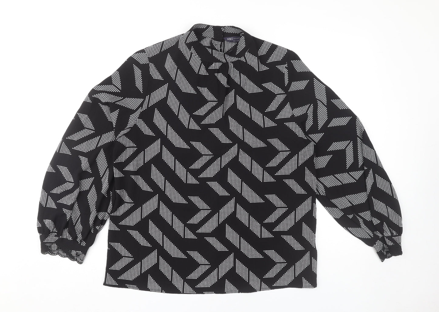 Marks and Spencer Women's Black Geometric Blouse Size 14