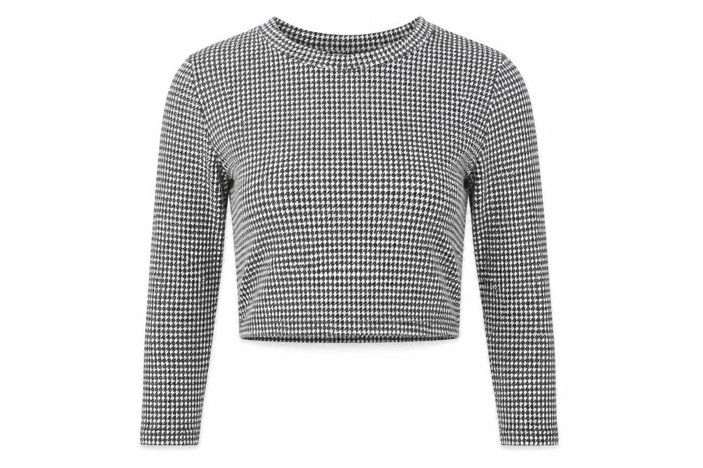 Pull&Bear Women's Black Cropped Check Top S