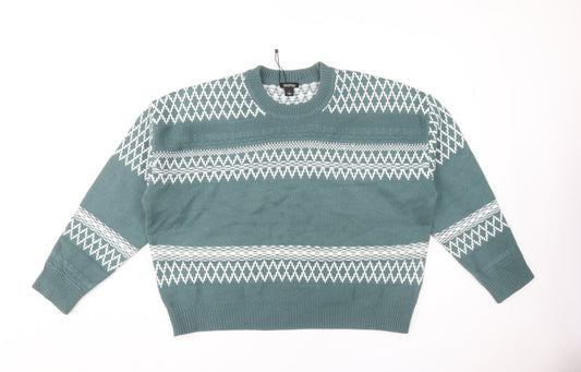 Boohoo Women's Green Fair Isle Jumper L