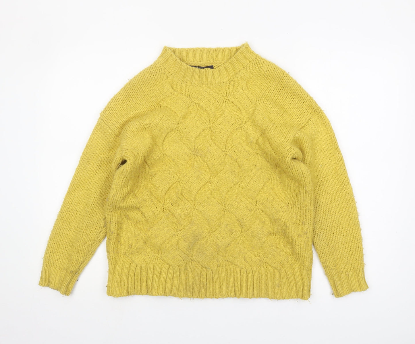 Marks and Spencer Women's Yellow Cable-Knit Sweater Small