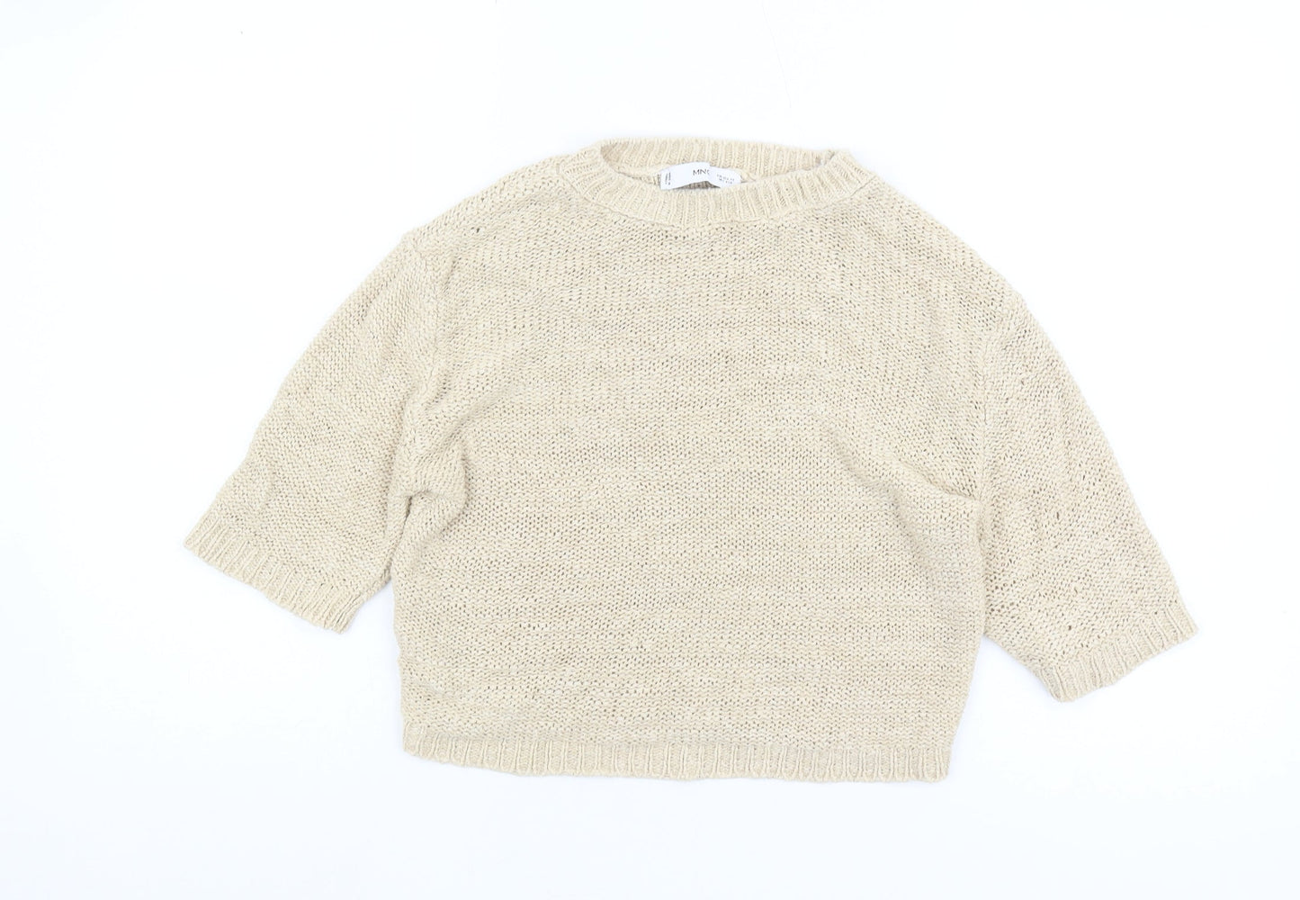 Mango Women's Beige Knit Blouse XS 3/4 Sleeve