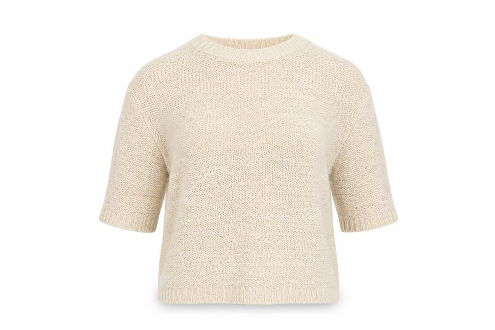 Mango Women's Beige Knit Blouse XS 3/4 Sleeve