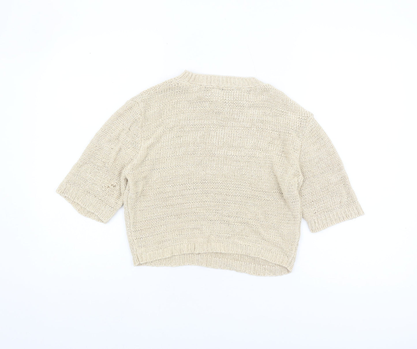 Mango Women's Beige Knit Blouse XS 3/4 Sleeve