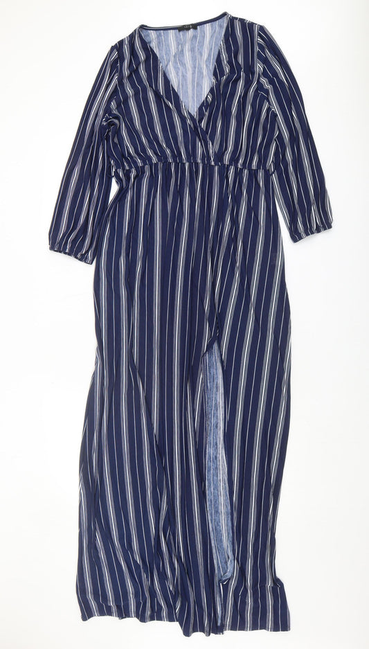 IRIS Women's Blue Long Wrap Dress XL Plus Size