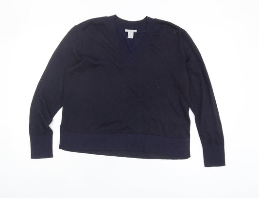 H&M Women's Blue V-Neck Pullover Jumper Size 8
