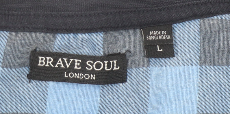 Brave Soul Men's Blue Cotton T-Shirt, Size L