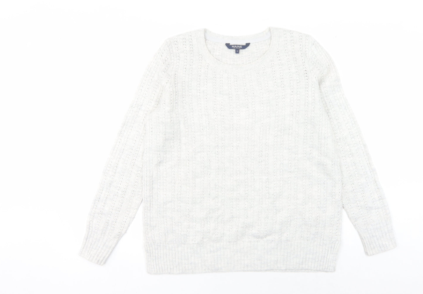 Maine Women's White Cable-Knit Pullover Jumper Size 14