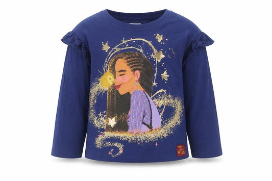 Front view of Next girls’ blue glitter graphic long sleeve t-shirt 5-6 years