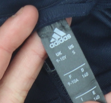 Close-up detail of Adidas boys’ blue full zip sweatshirt 9-10 years