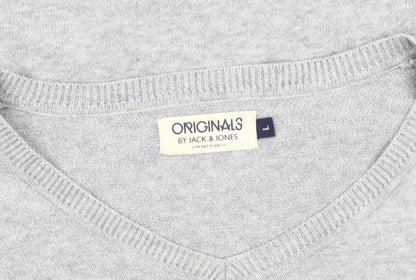 Jack & Jones Men's Grey V-Neck Pullover Jumper L
