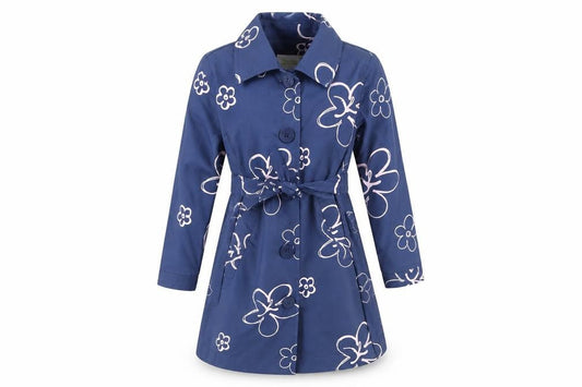 Joules Girls Blue Floral Trench Coat XS - Casual Spring Wear
