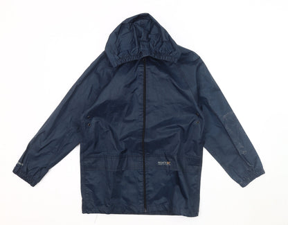 Additional front view of Regatta boys’ blue windbreaker jacket, hooded, size 9-10