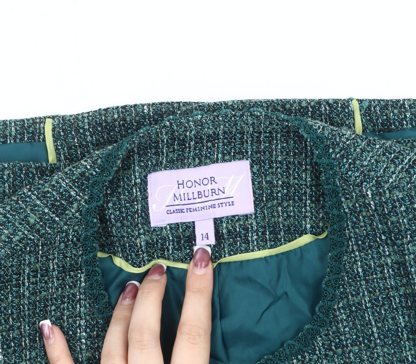 Honor Millburn Women's Green Tweed Jacket, Size 14