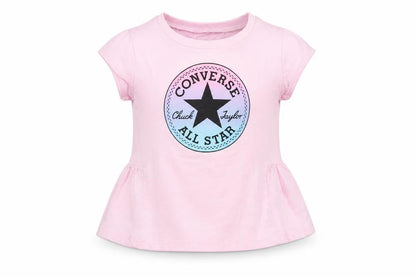 Front view of Converse girls’ pink graphic t-shirt, 24 months