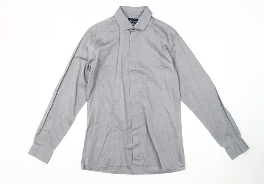 Aquascutum Men's Grey Button-Up 15.5 Long Sleeve Shirt