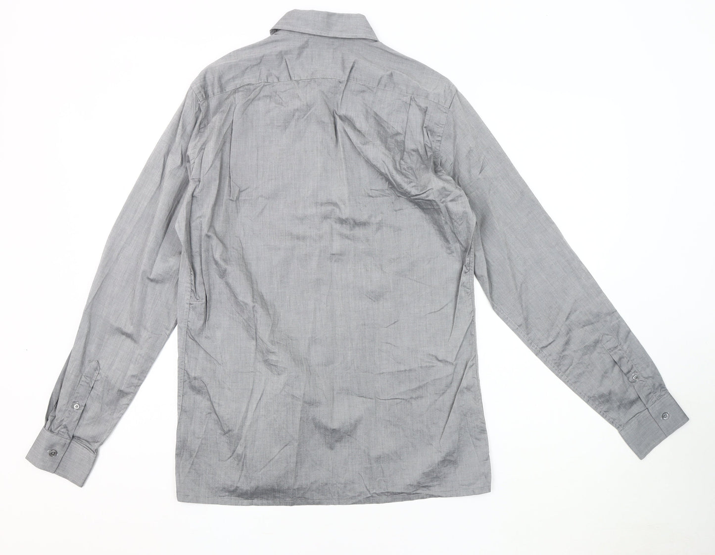 Aquascutum Men's Grey Button-Up 15.5 Long Sleeve Shirt