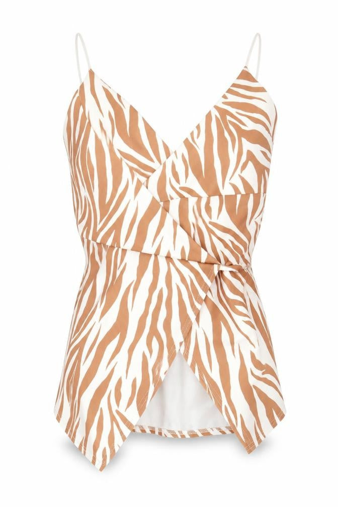 SOSO Women's Brown Zebra Wrap Top, Size 8