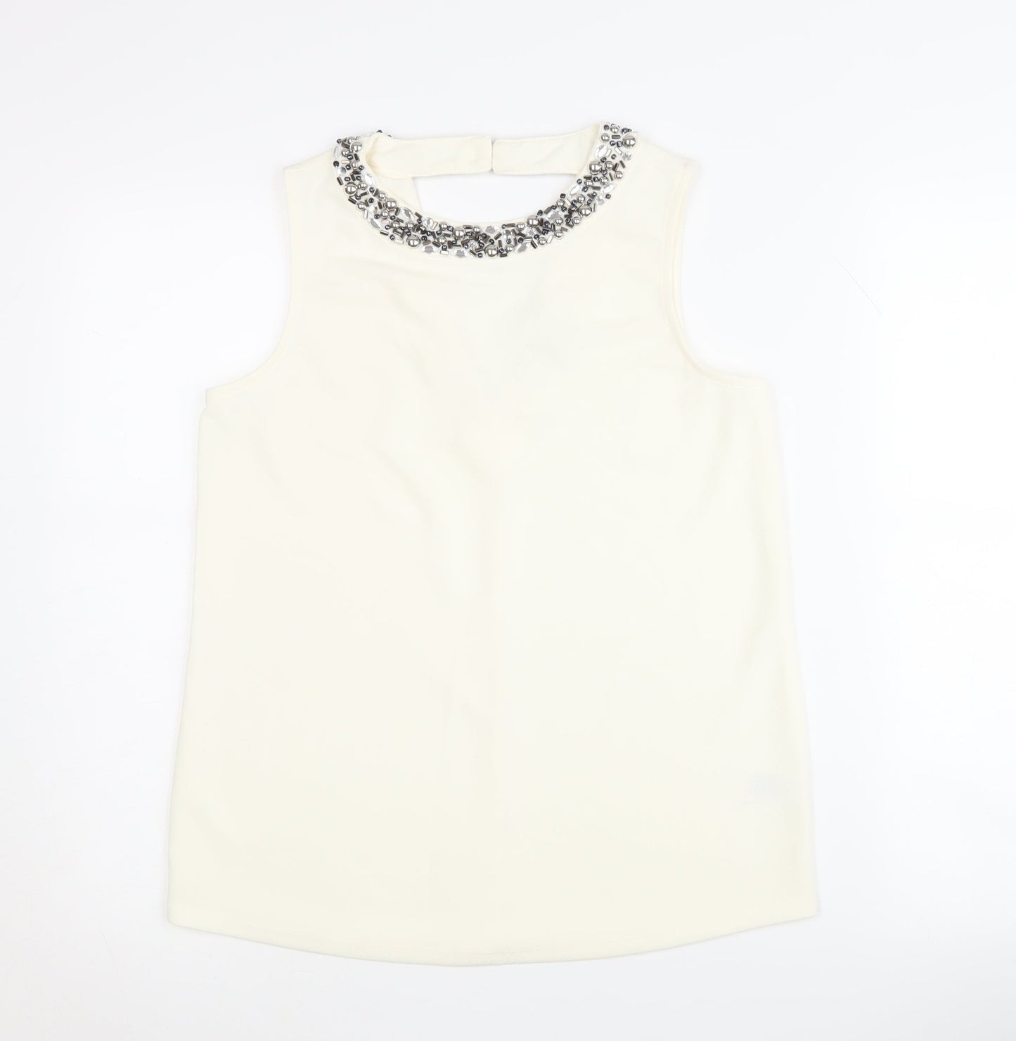 Next Women's Ivory Beaded Blouse Size 8 Sleeveless
