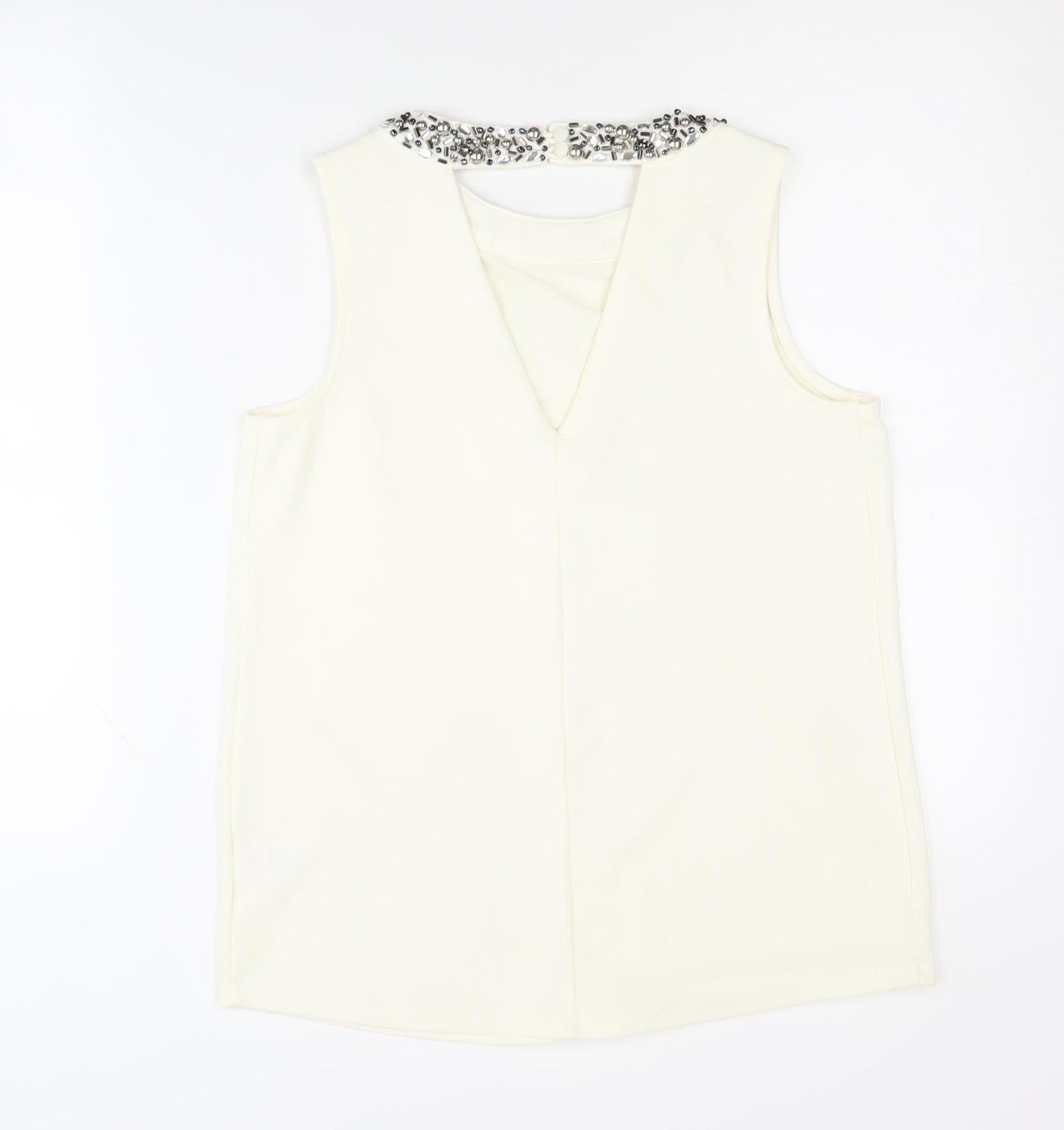 Next Women's Ivory Beaded Blouse Size 8 Sleeveless