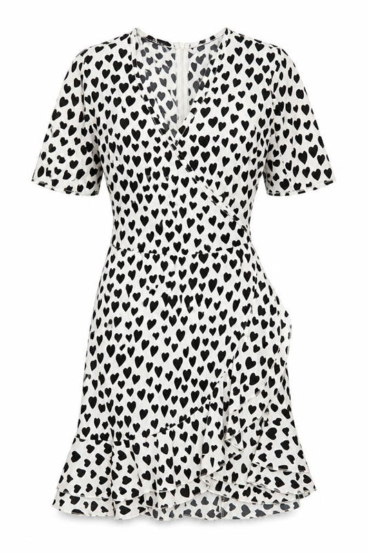 Quiz Women's White Heart Print Wrap Dress Size 10