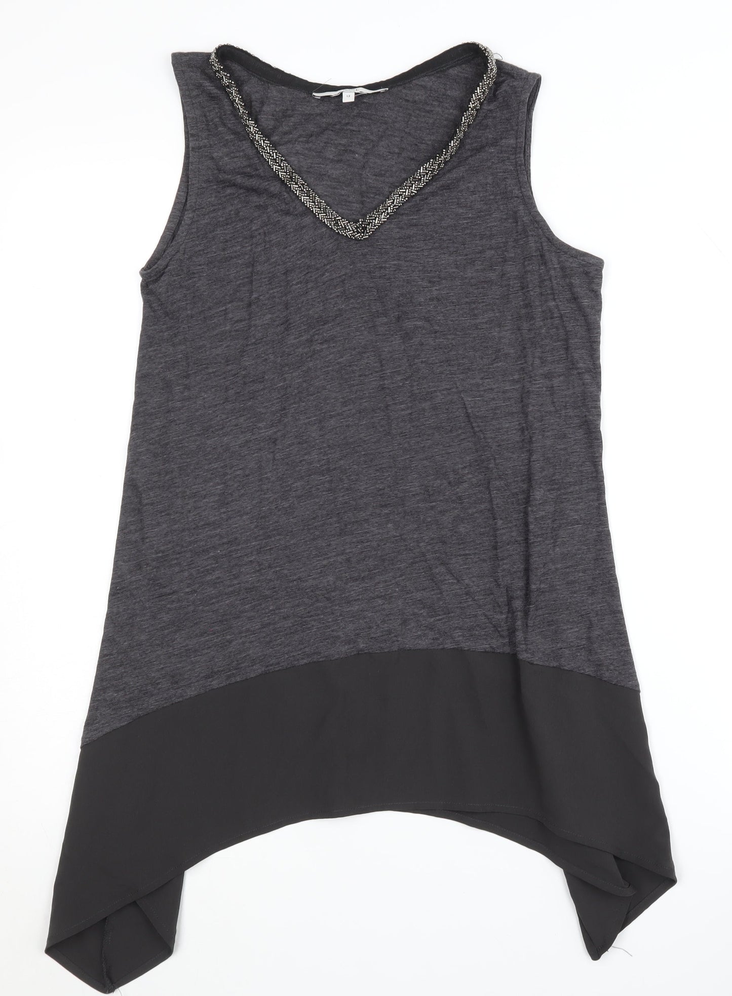 Next Women's Grey Beaded Tunic Tank Top Size 12