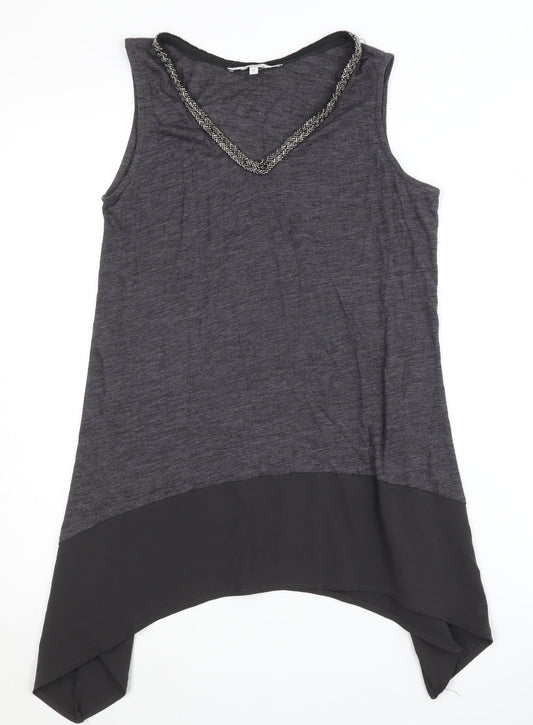 Next Women's Grey Beaded Tunic Tank Top Size 12
