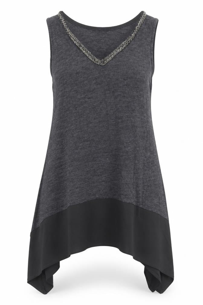 Next Women's Grey Beaded Tunic Tank Top Size 12
