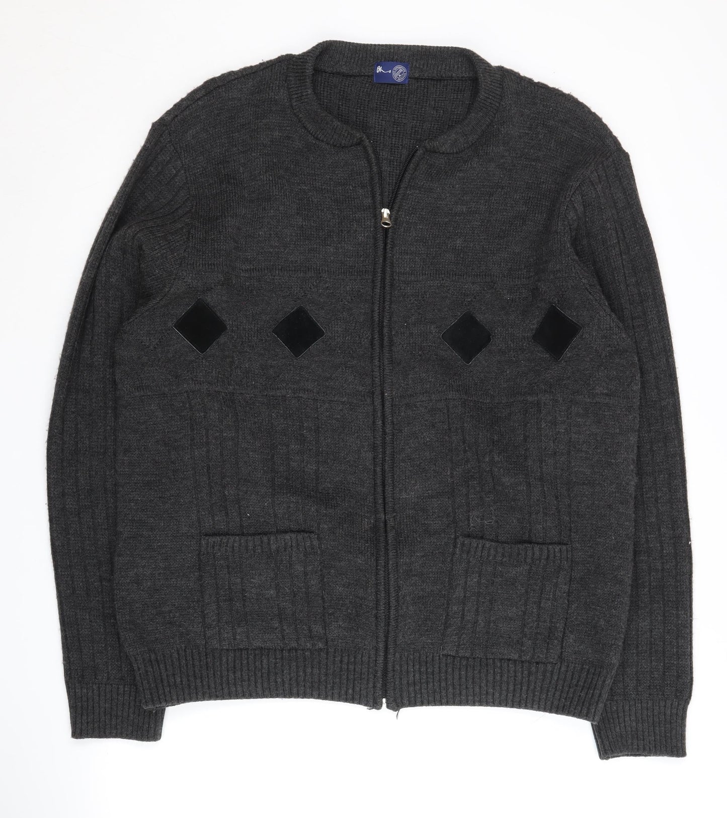 BHS Men Grey Knit Jacket, L, Casual Full Zip