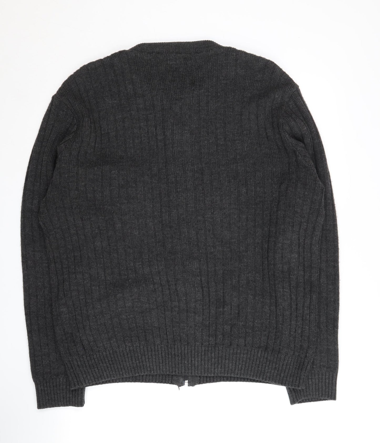 BHS Men Grey Knit Jacket, L, Casual Full Zip