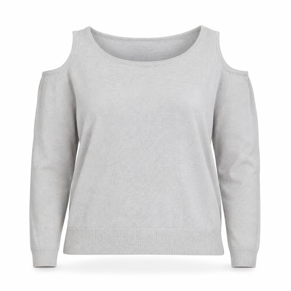 VILA Women's Grey Pullover Jumper, Size L, Cold Shoulder