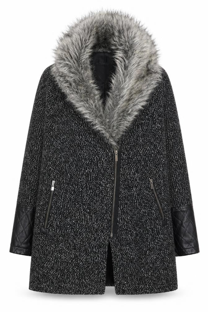 New Look Women's Black Faux Fur Trim Coat Size 8