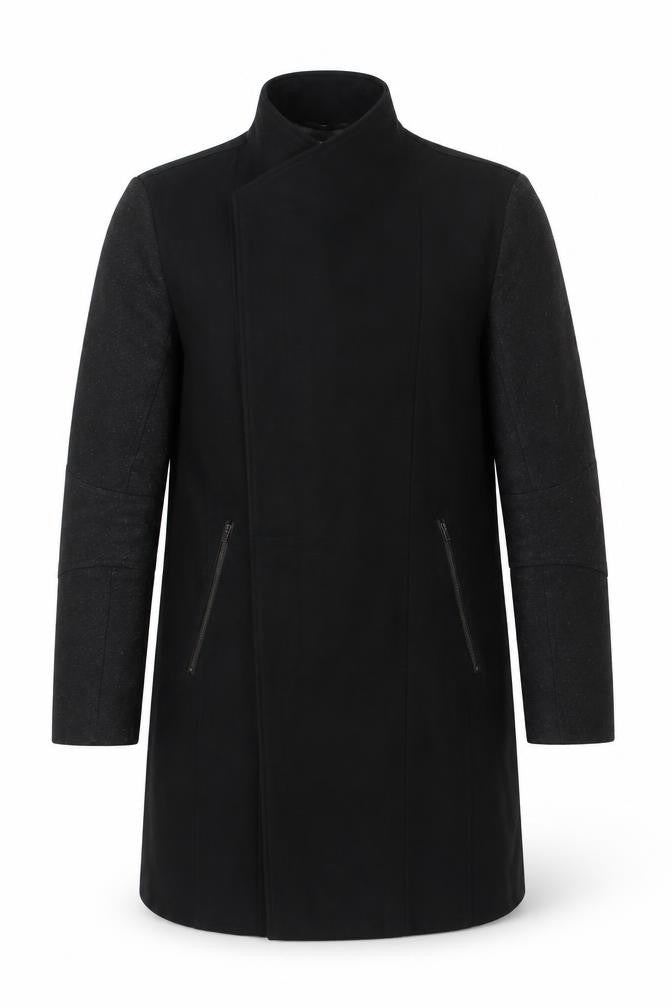 River Island Men's Black Mid-Length Wool Coat