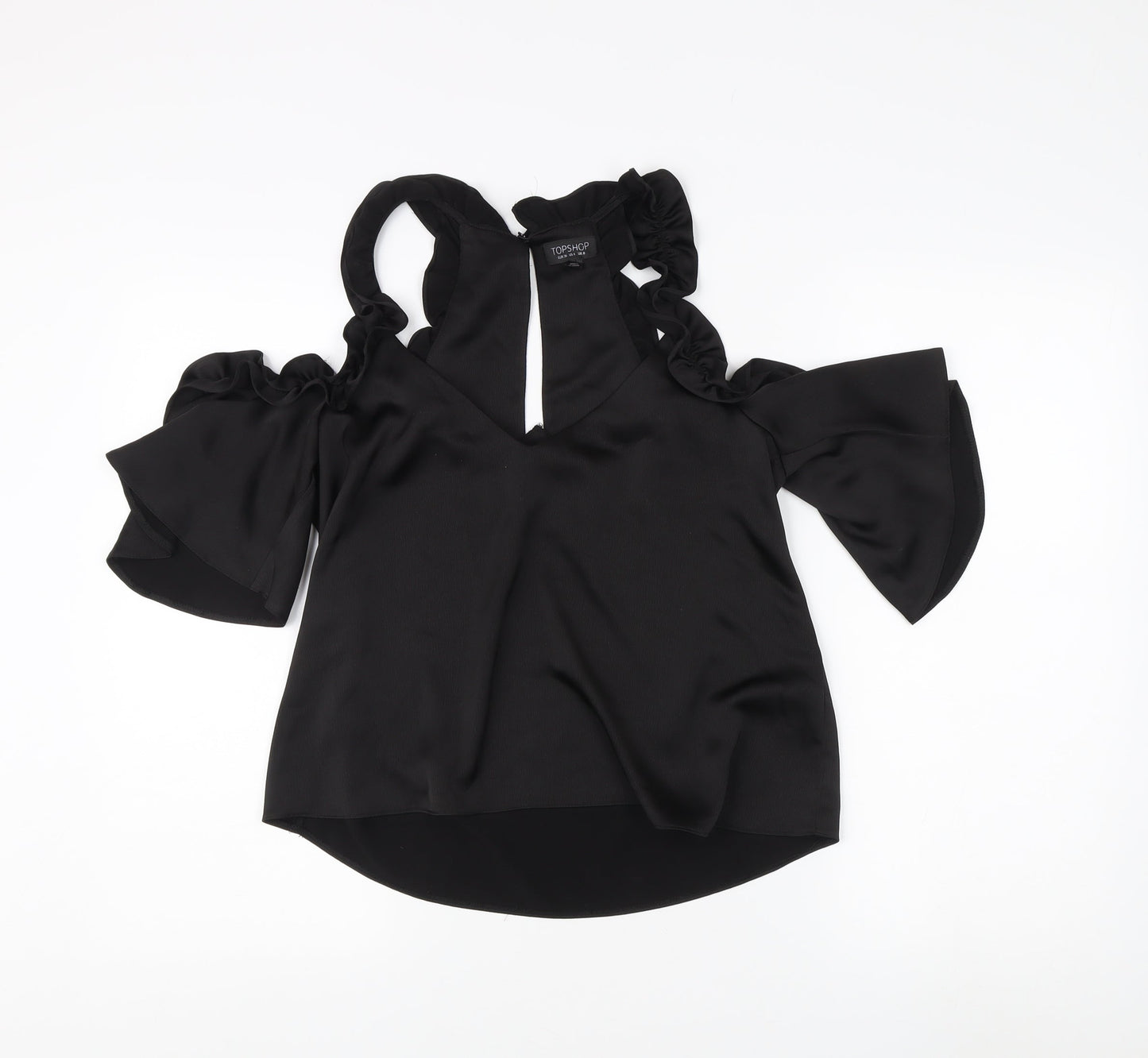 Topshop Women's Black Blouse, Size 8, Cold Shoulder