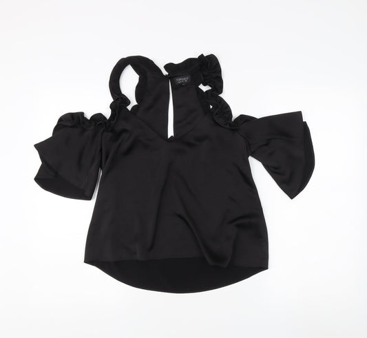 Topshop Women's Black Blouse, Size 8, Cold Shoulder