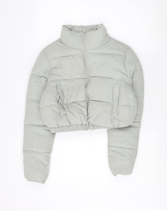 PrettyLittleThing Women's Grey Cropped Puffer Jacket Size 4