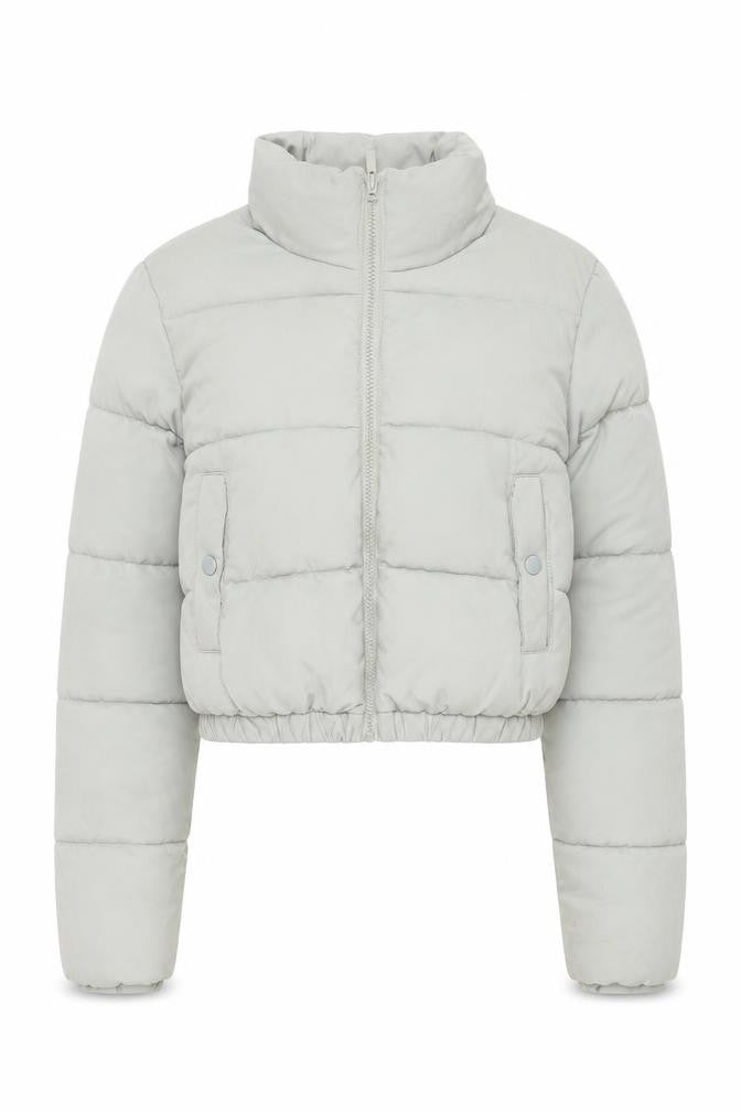 PRETTYLITTLETHING Women's Grey Cropped Puffer Jacket Size 4