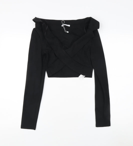 Zara Women's Black Off Shoulder Cropped Blouse Size 12