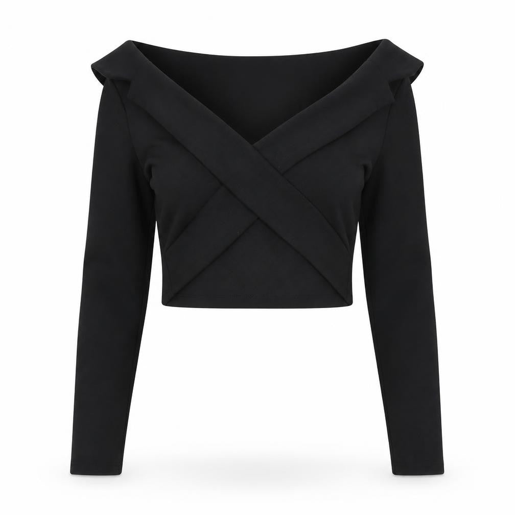 Zara Women's Black Off Shoulder Cropped Blouse Size 12