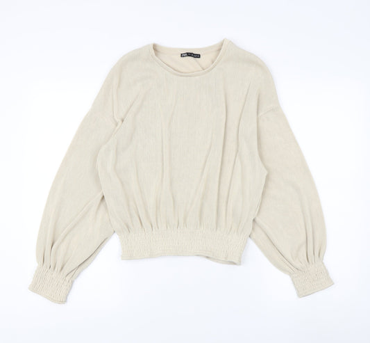 Zara Women's Beige Knit Blouse in Size 10