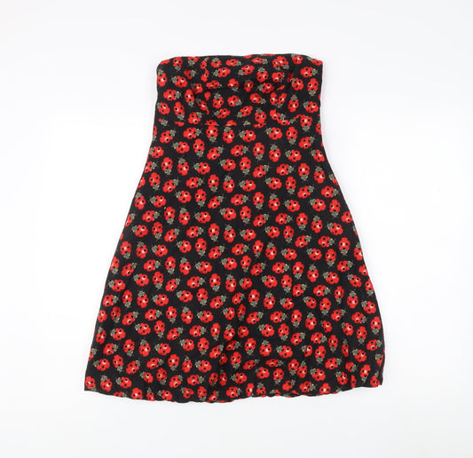 Get Cutie Co Women's Black Red Floral Strapless Dress
