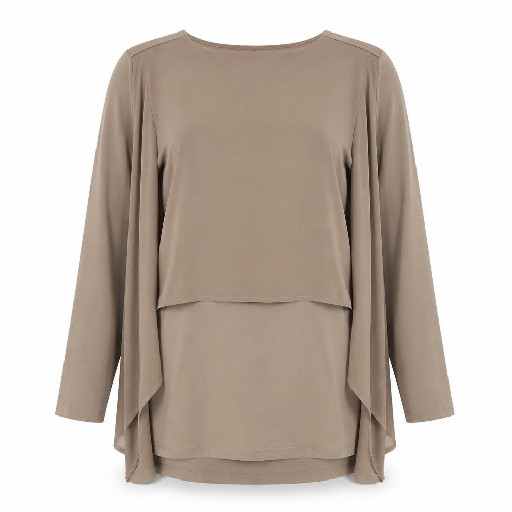 Wynne Layers Beige Long Sleeve Tunic Blouse - Medium