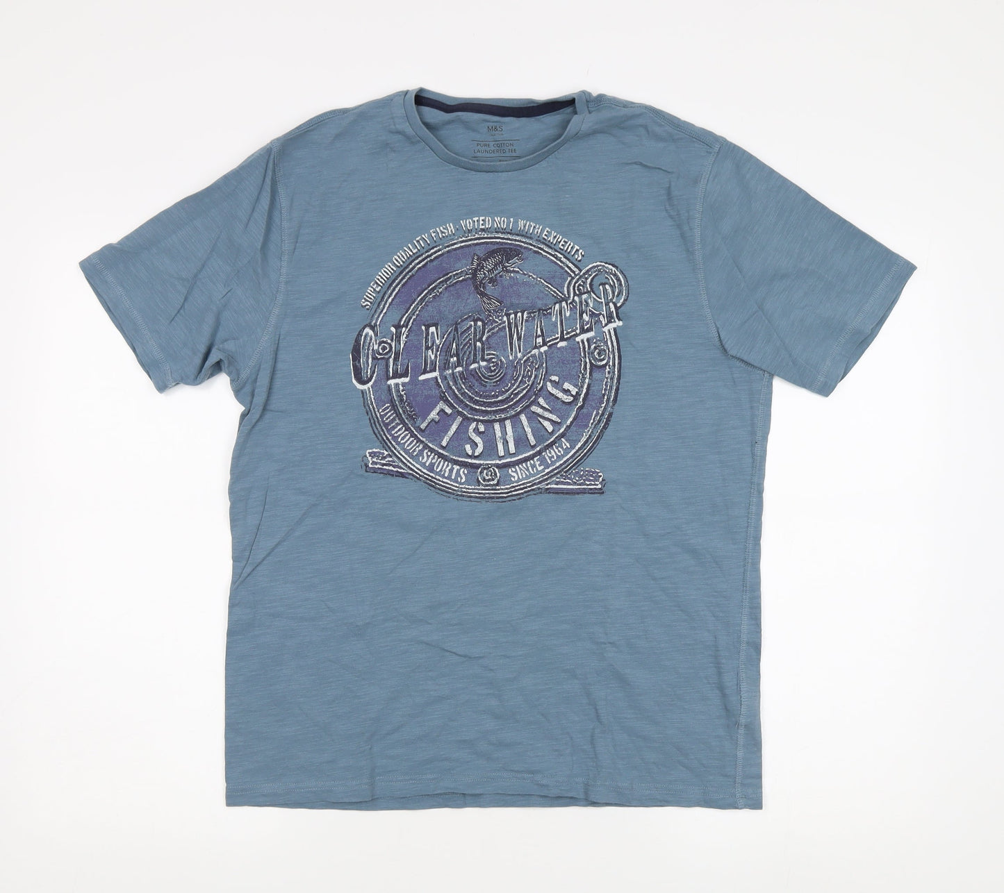 Marks and Spencer Men's Blue Graphic T-Shirt, Size S, Cotton