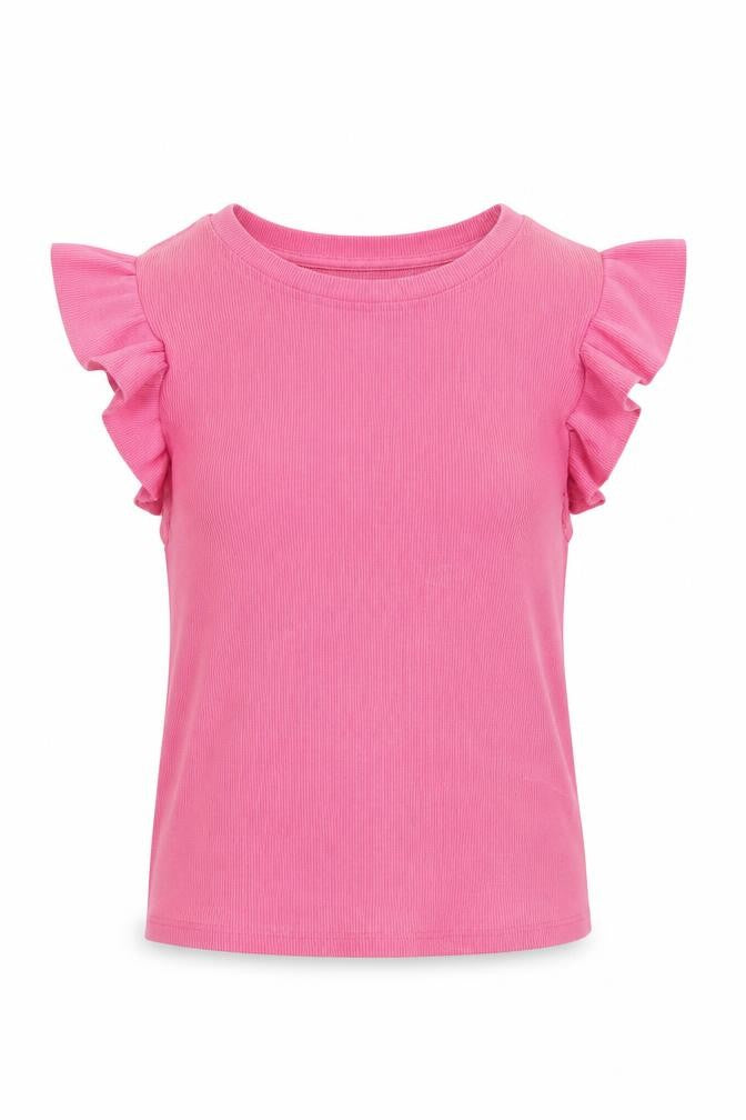 Zara Women's Pink Ruffle Sleeveless T-Shirt M