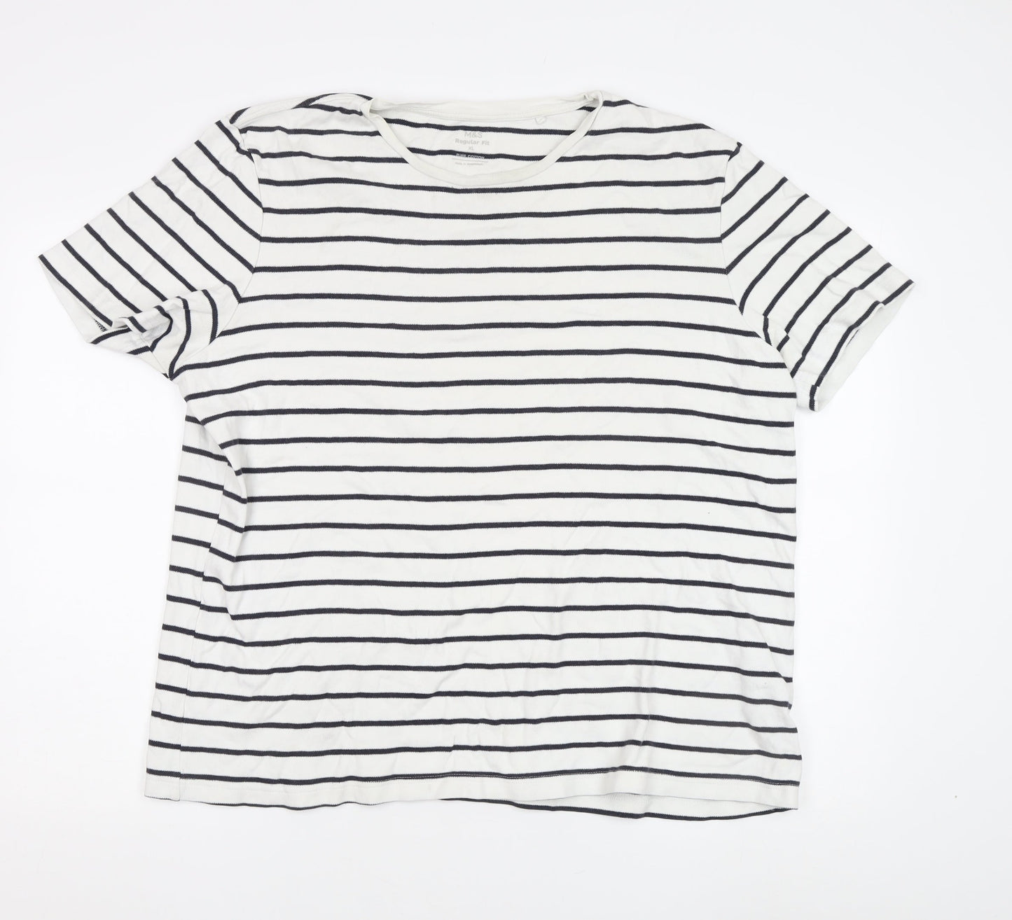 Marks and Spencer Women White XL Striped T-Shirt