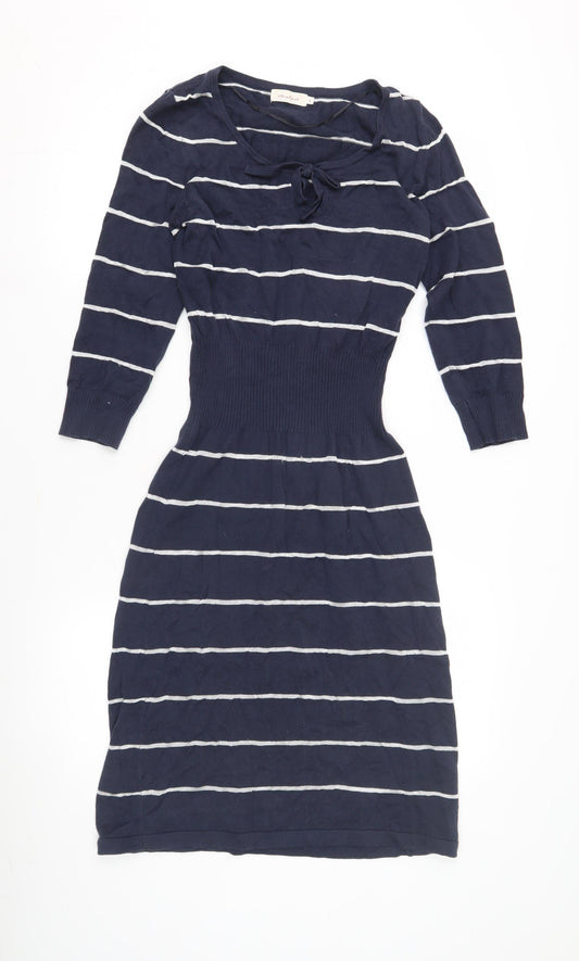 Jackpot Women's Blue Sheath Dress, S, Striped, 3/4 Sleeve